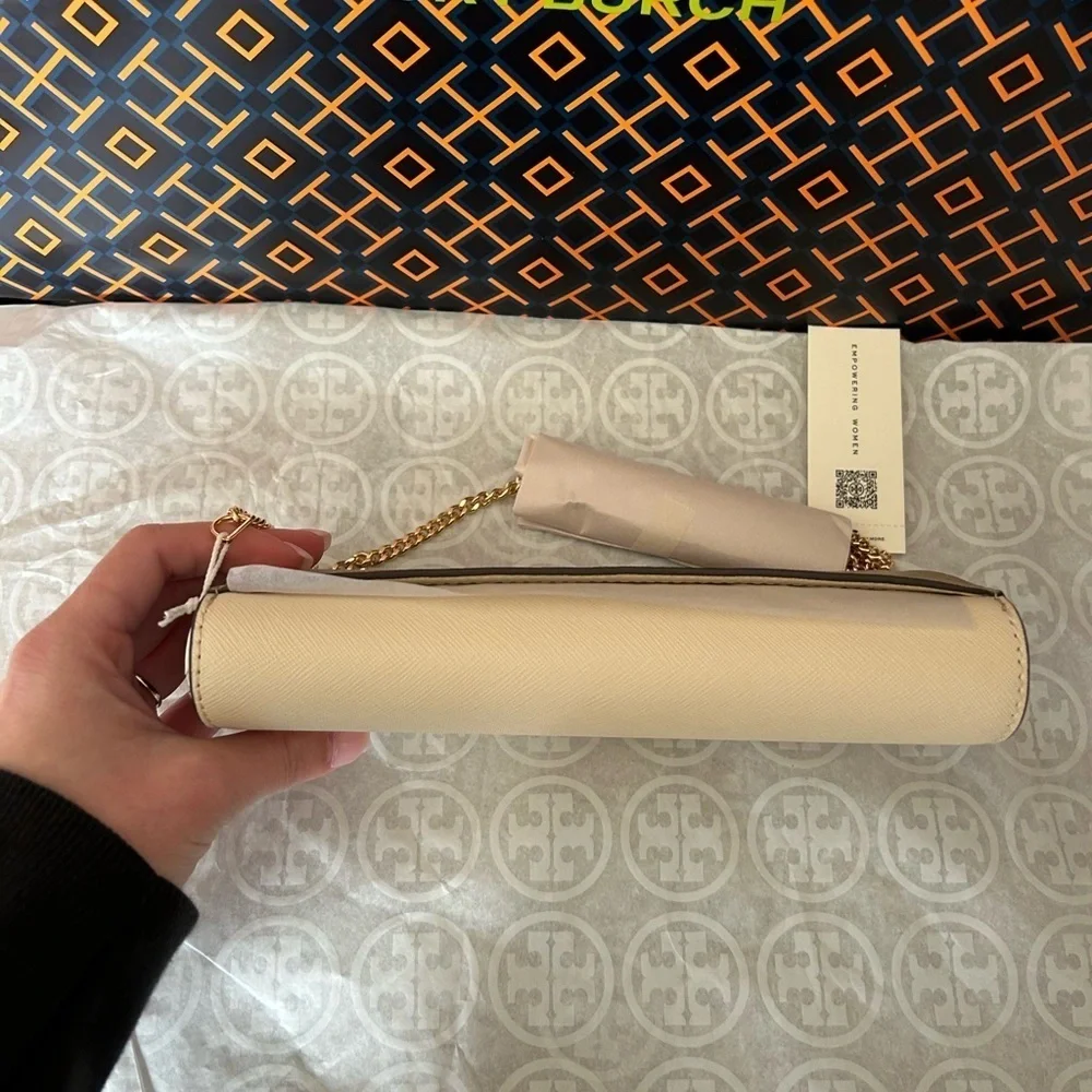 Tory Burch Emerson Colorblock Wallet on a Chain Crossbody Bag Brie Almond Flour